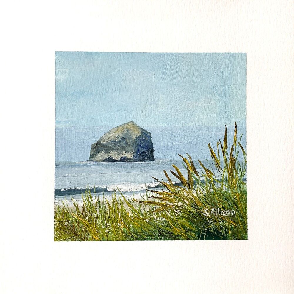 8x8 PNW Original Oil Painting Oregon Seascape Cannon Beach Coastal Ocean Signed